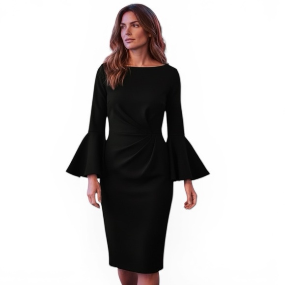 Adrianna Papell Dresses & Skirts - Adrianna Papell Black Bell Sleeve Sheath Dress | Size 10 Regular